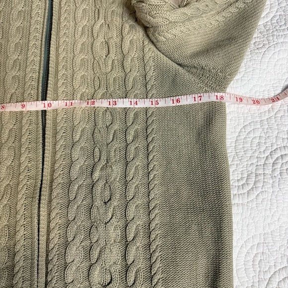 L.L. Bean Green Cable Knit Cardigan Sweater - Picture 6 of 7